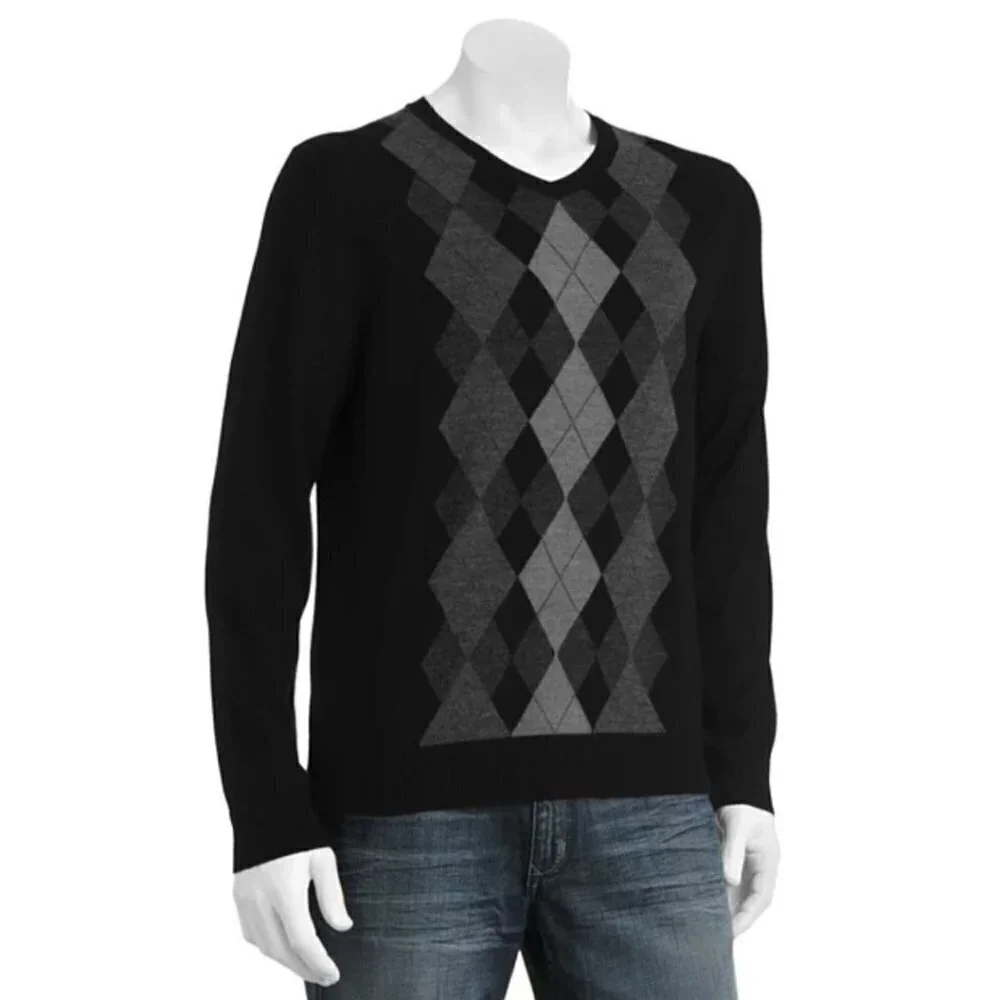 Apt 9 Merino Wool Argyle Dark Academia V Neck Unisex Sweater Size XXL